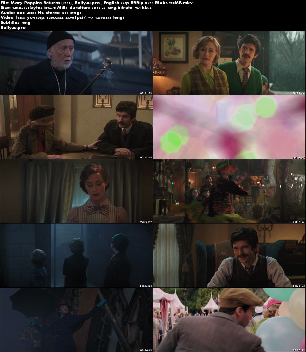 Mary Poppins Returns 2019 BRRip 350MB English 480p ESub Download