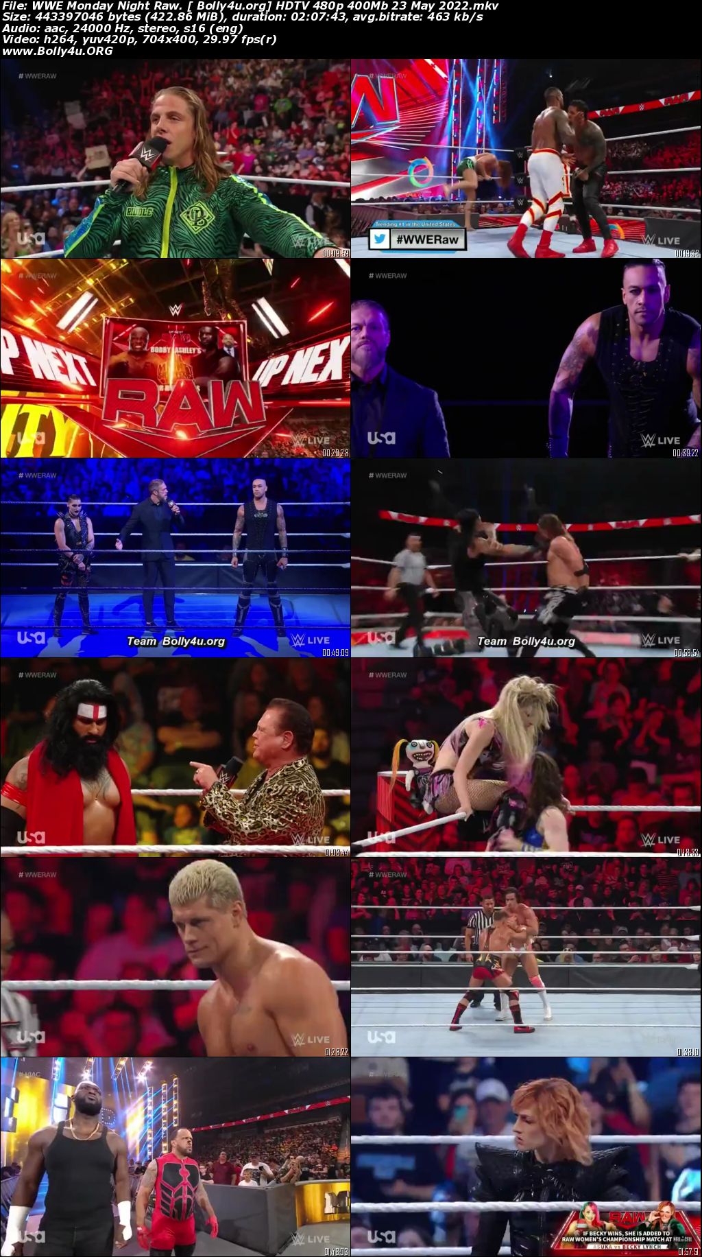 WWE Monday Night Raw HDTV 480p 400Mb 23 May 2022 Download