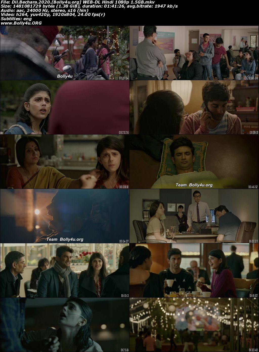 Dil Bechara 2020 WEB-DL Hindi Full Movie Download 1080p 720p 480p